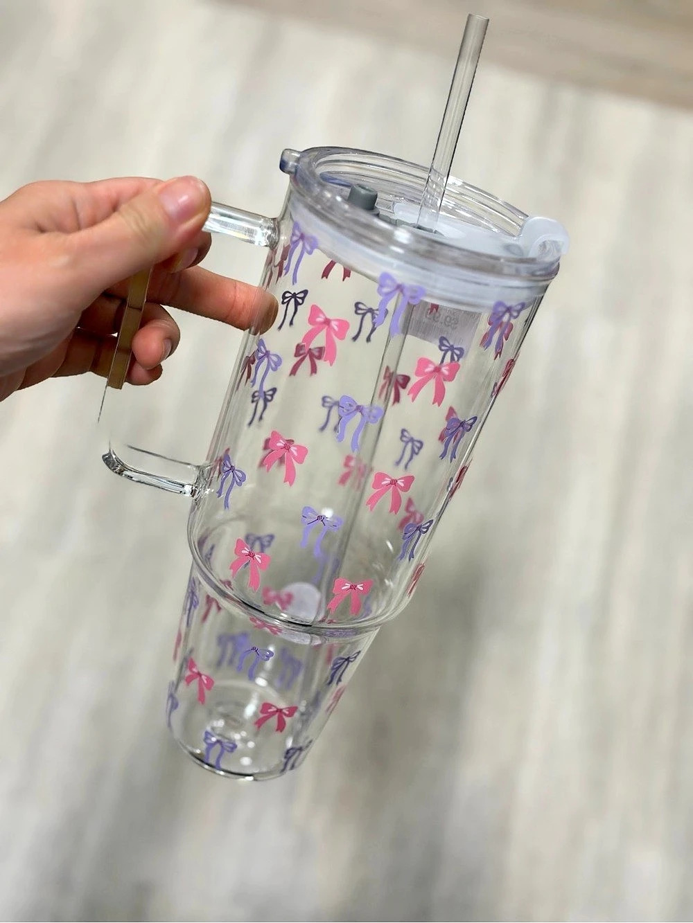 Clear & Pink Bow Print Tumbler